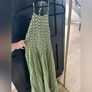 Zara Green and White Chevron Halter Maxi Dress